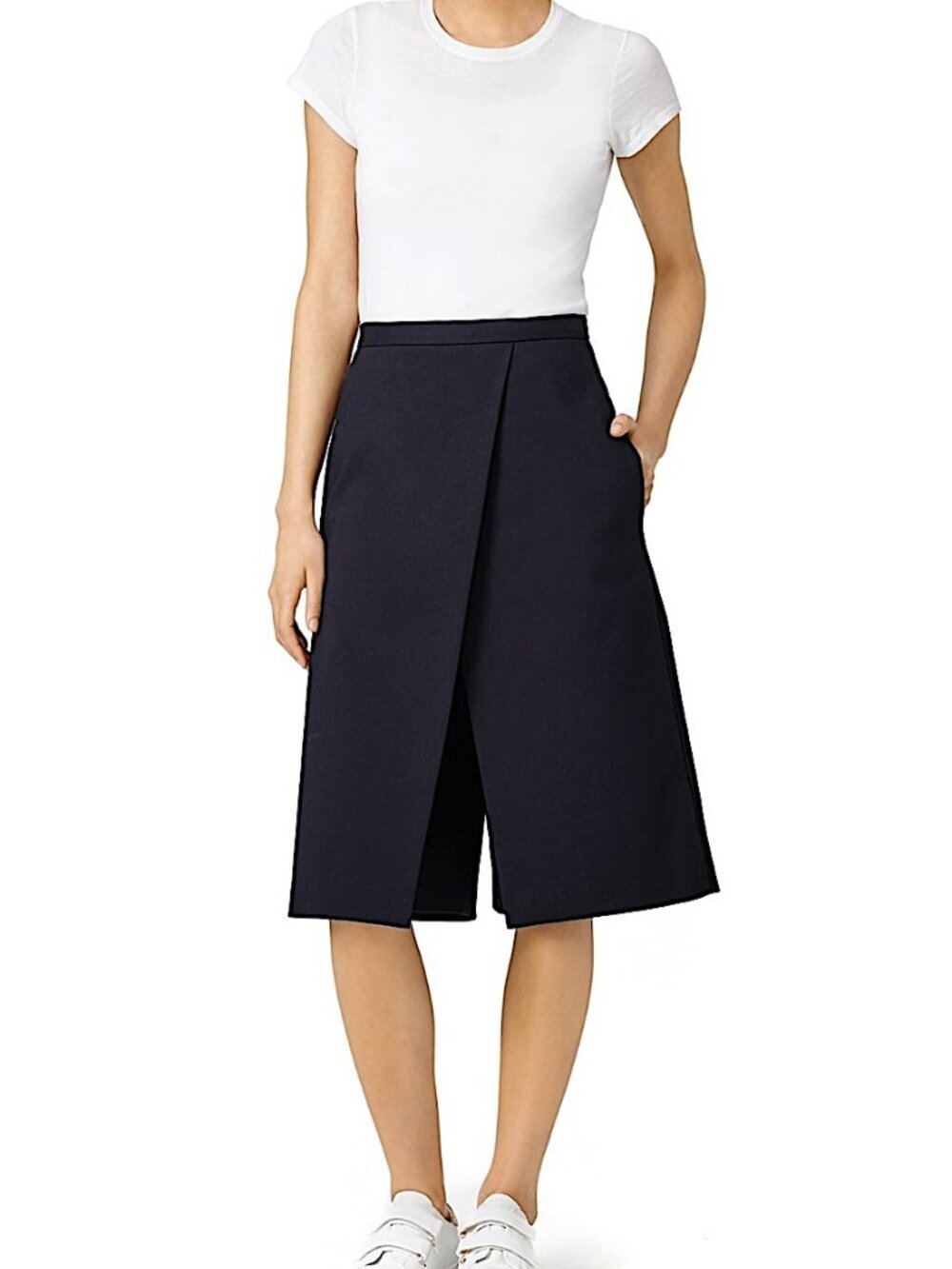 TIBI City Wrap Wide Leg Stretch Culotte Midi Pants Size 6 Black - Picture 3 of 15
